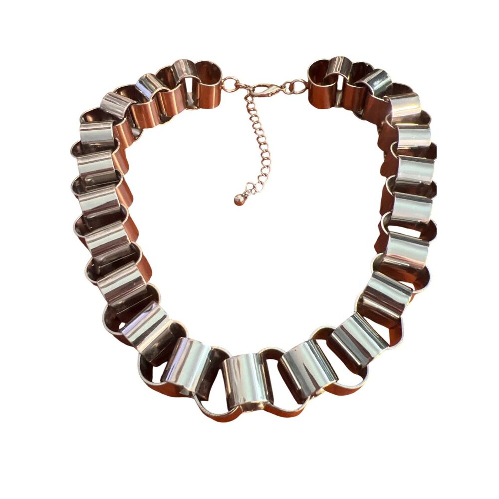 Chunky Silver Tone Metal Chain Link Necklace Statement Collar .75" Wide Adj 21"